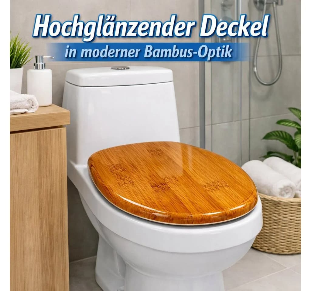 BigDean WC-Sitz Toilettendeckel mit Absenkautomatik in Holzoptik oval