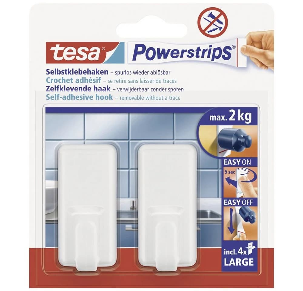 tesa POWERSTRIPS Klebehaken Large Classic Weiß 2 St.