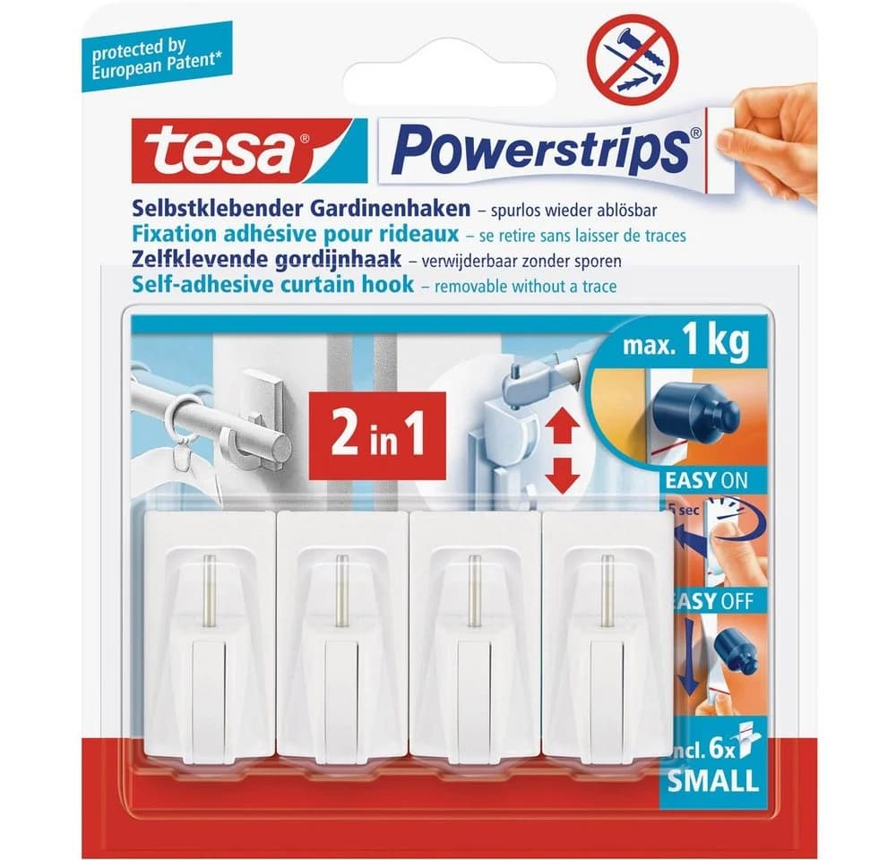 tesa POWERSTRIPS® Vario Gardinenhaken Weiß 4 St.