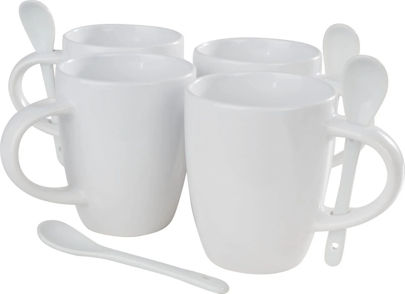 VBS Tasse ignore Porzellan 4er-Set mit Löffelhalterung Weiß