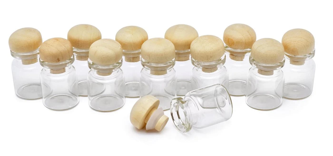 VBS XXL Mini-Glasflaschen 12er Pack Klarglas mit Holzverschluss