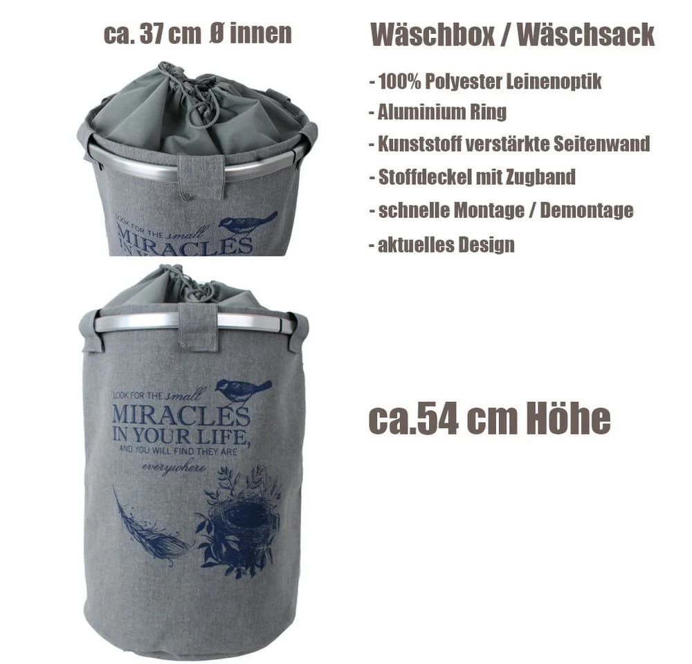TE-Trend Wäschesammler 60L Faltbar Schwarz Miracles Motiv
