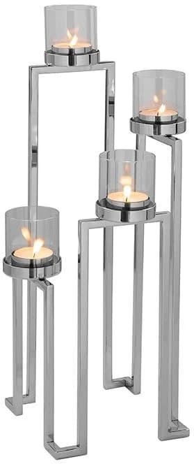 FINK Kerzenhalter GRANT 4-flammig Silber Edelstahl Glas