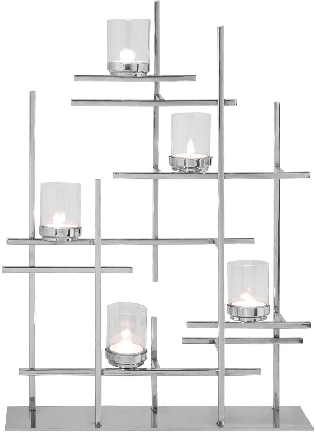 FINK PALADIN Teelichthalter 5-flammig Silber Edelstahl Glas