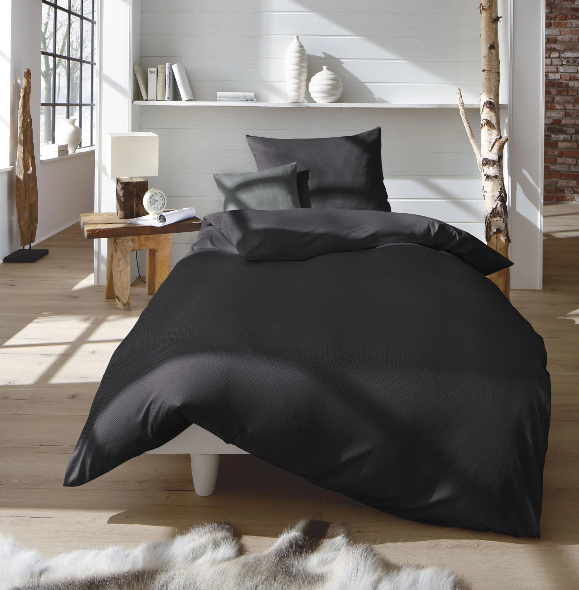 Fleuresse Bettwäsche Lech 3089 Anthrazit Flanell 100% Baumwolle