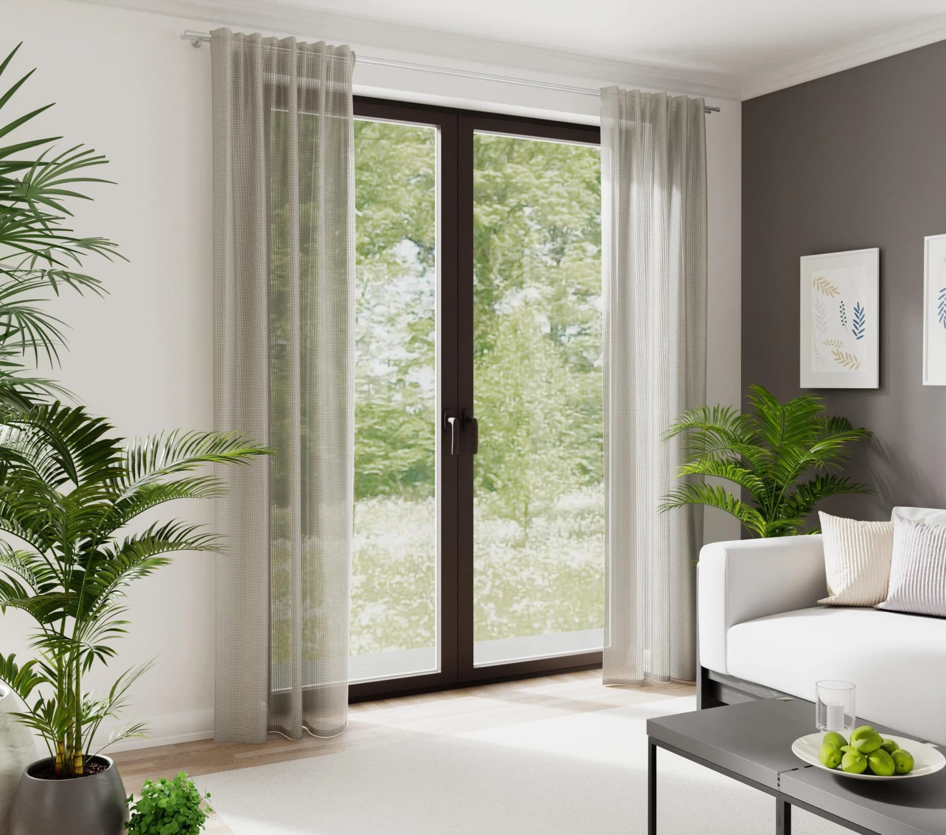 HOMING Gardine Neta Silber Beige Netzstruktur