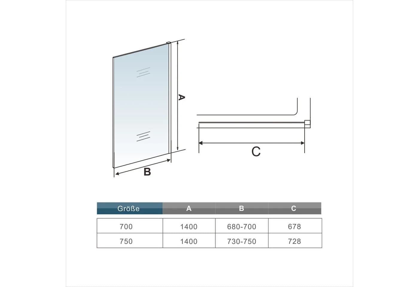 duschspa Badewannenaufsatz 6mm NANO Sicherheitsglas 140cm Höhe