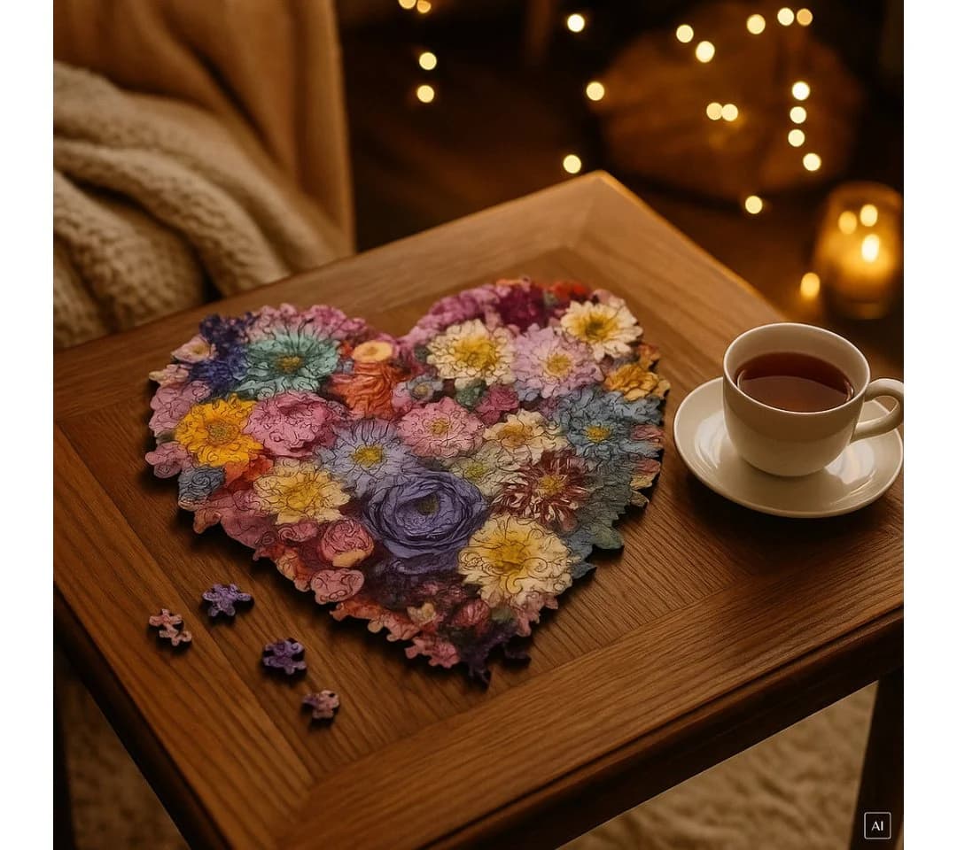 abc HOME Puzzle Herzform Blumen Holz 200 Puzzleteile