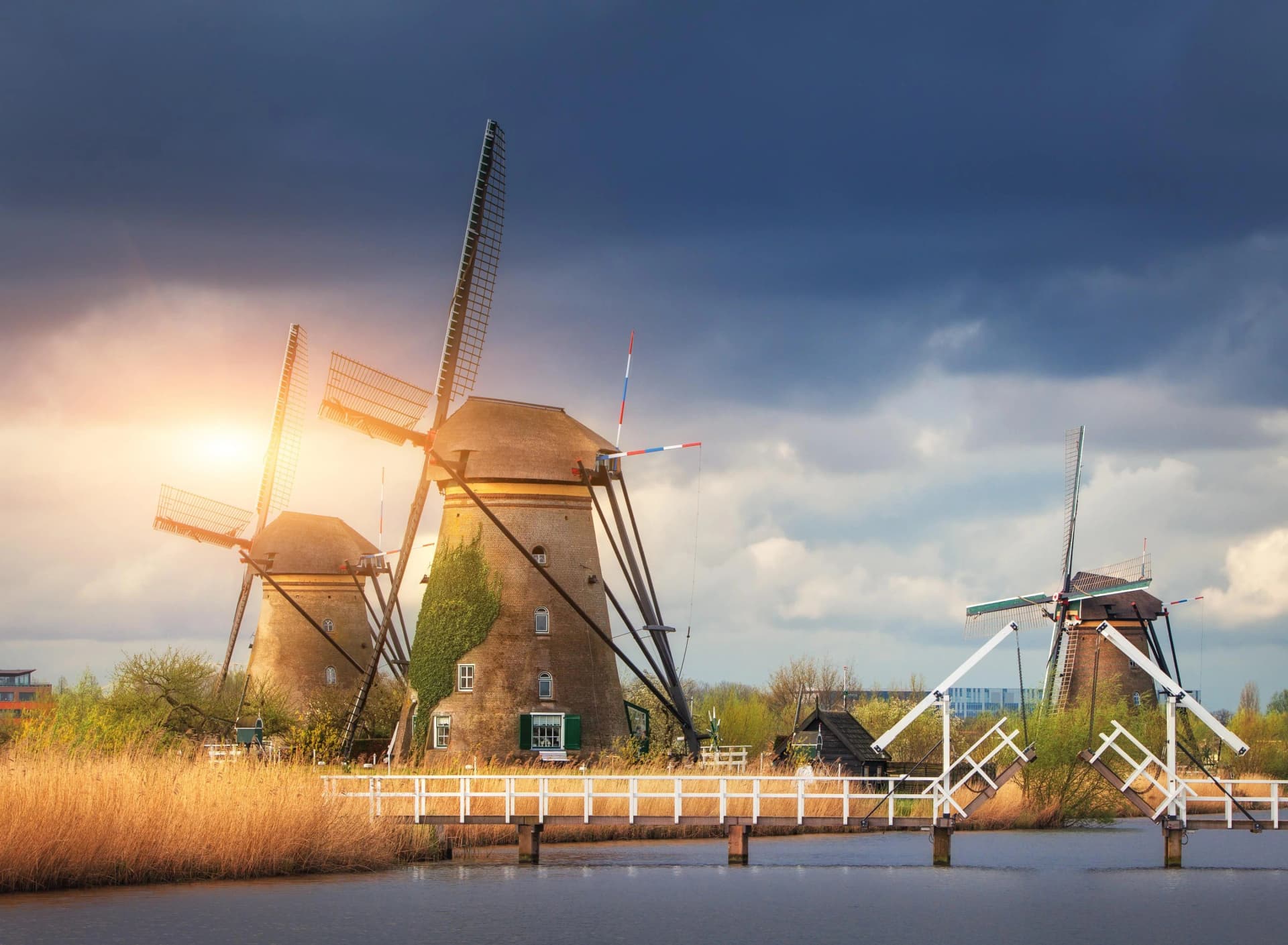 Fototapete PAPERMOON Windmills Kinderdijk Sunset Vliestapete