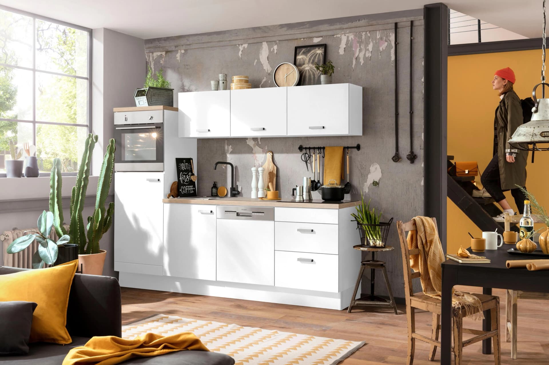Küchenzeile OPTIFIT Parma Weiß Eichenfarben 240 cm