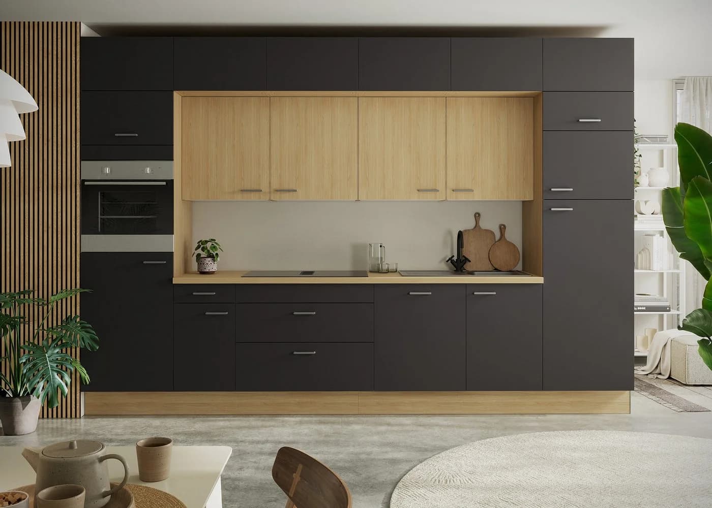 KOCHSTATION Küchenzeile KS-Lucy 360 cm Anthrazit/Eiche Soft-Close