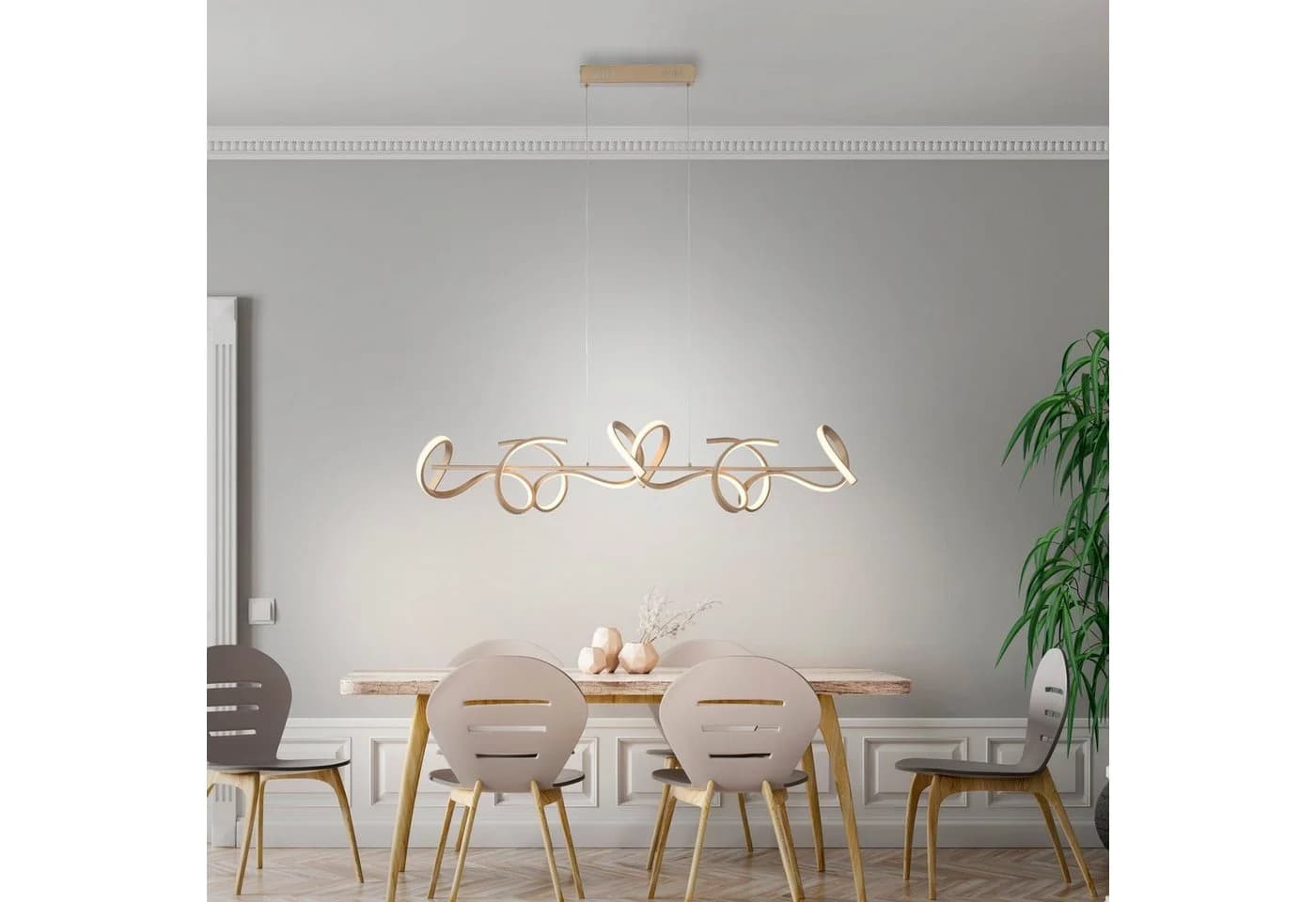 JUST LIGHT Pendelleuchte CURLS Gold Messing Matt LED Dimmbar