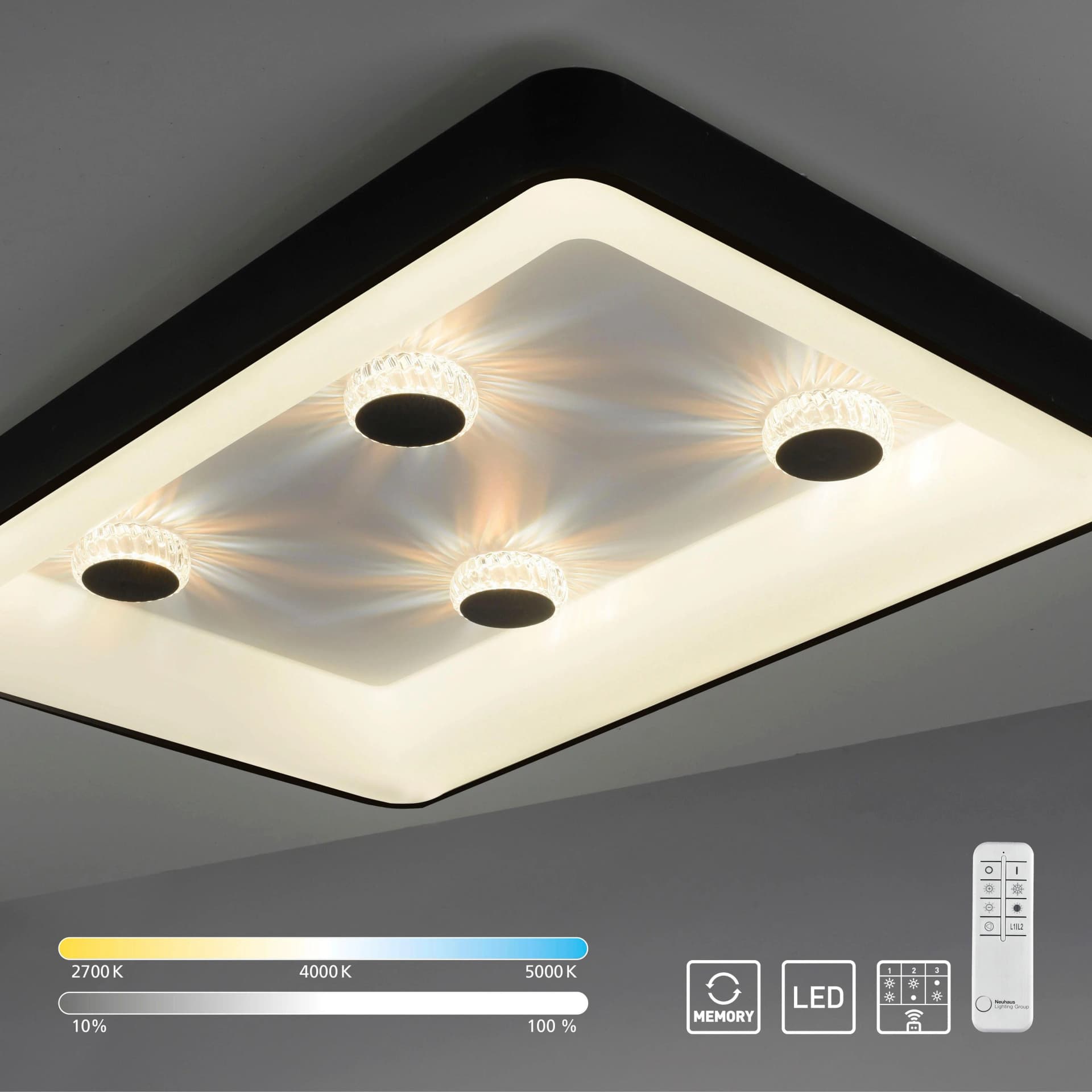 JUST LIGHT Deckenleuchte VERTIGO Schwarz LED Deckenleuchte