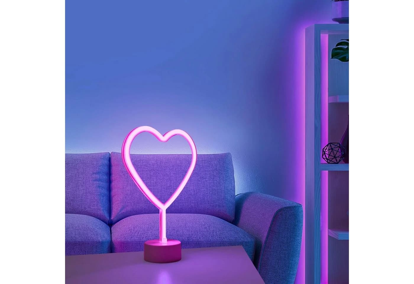 LED-Tischleuchte Neon Herz Batteriebetrieben Pink