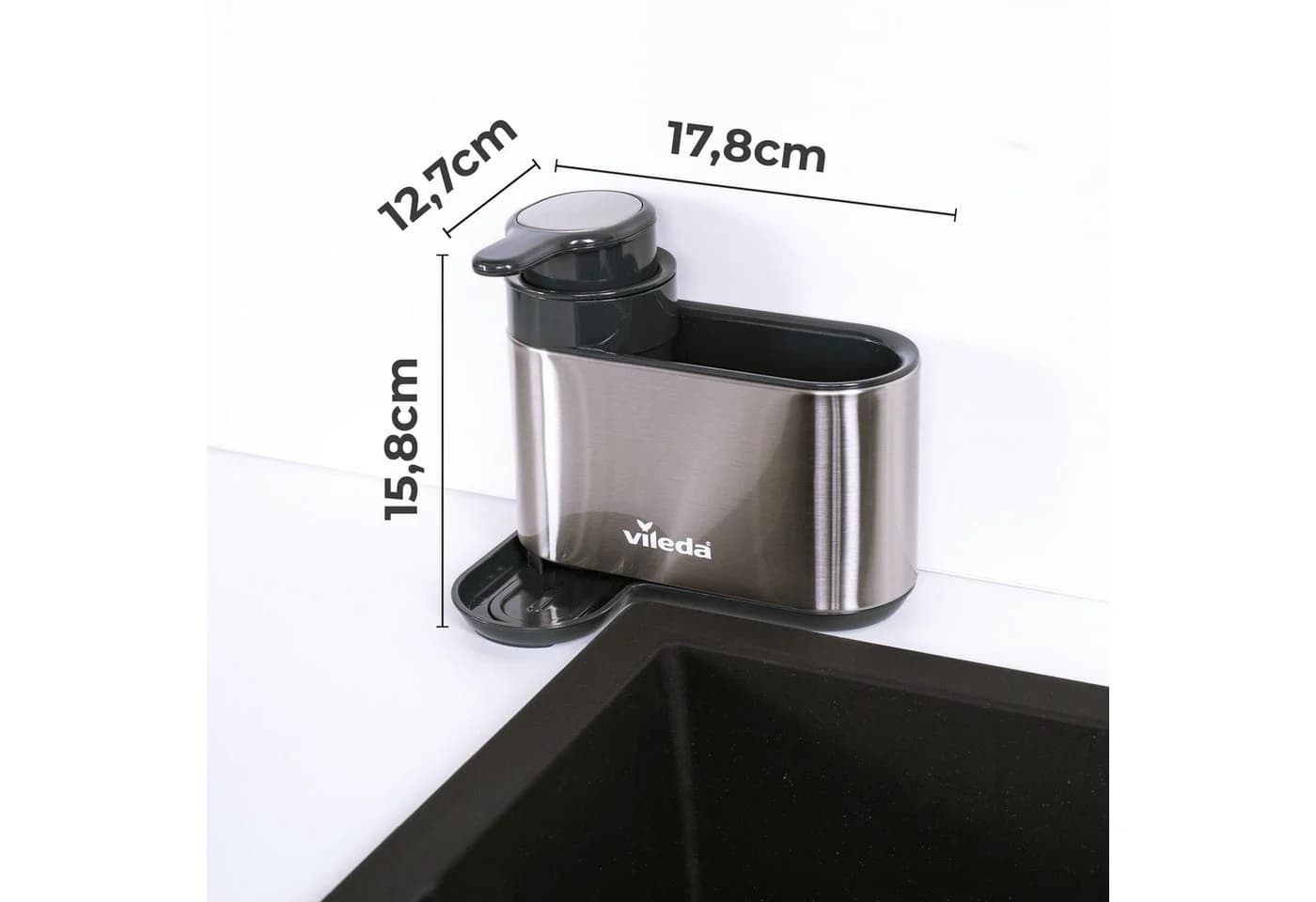 Vileda Küchenorganizer-Set Spülbeckenorganizer mit Seifenspender Edelstahl