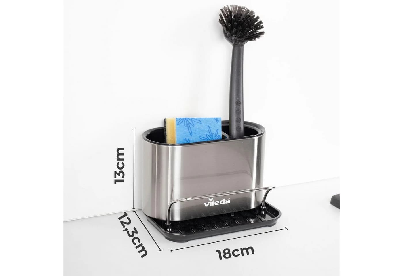 Vileda Küchenorganizer Set Spülbecken mit Schwamhalter Edelstahl