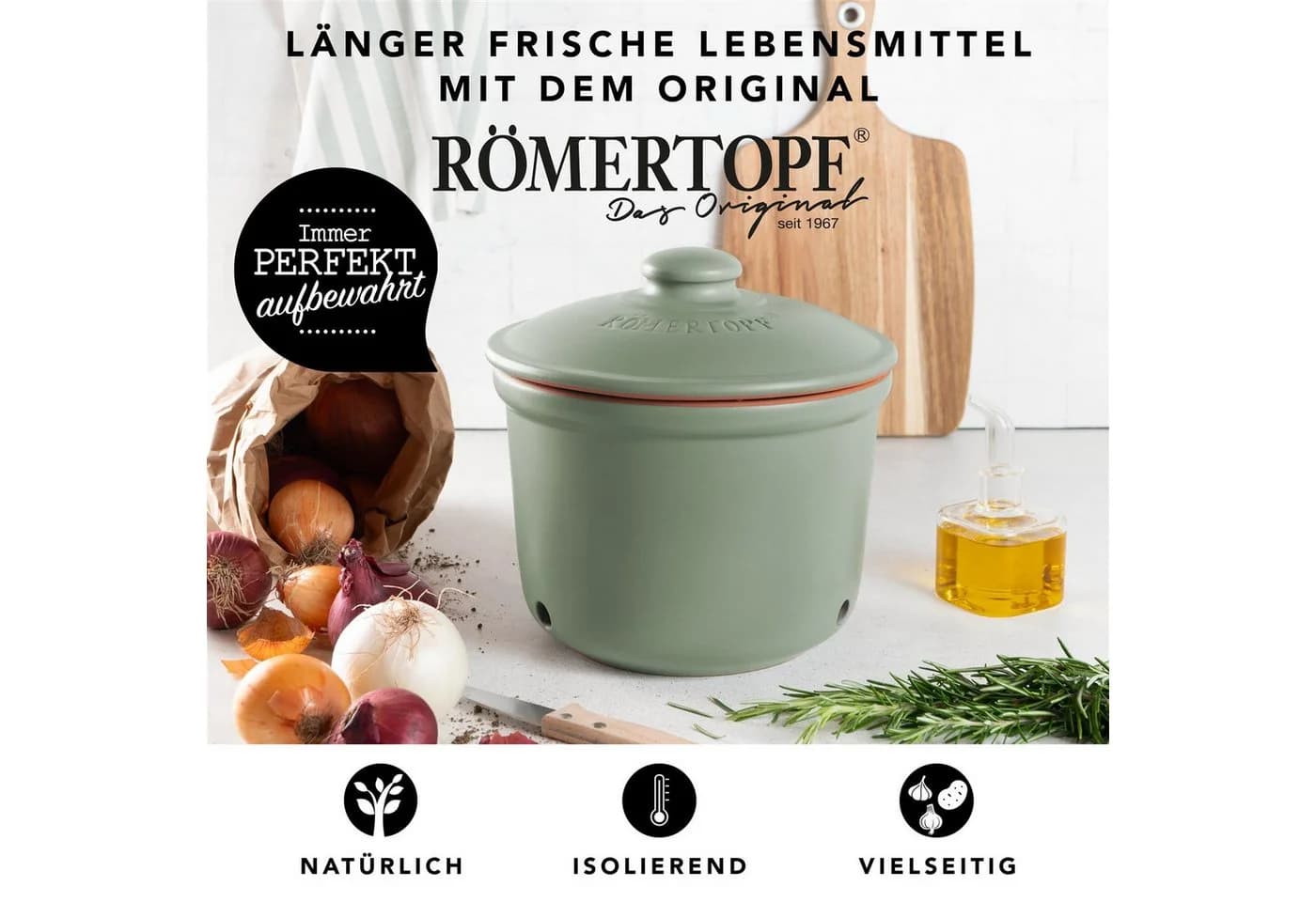 RÖMERTOPF Frische-Topf MAXI Zwiebel-Aufbewahrung Keramik Grün