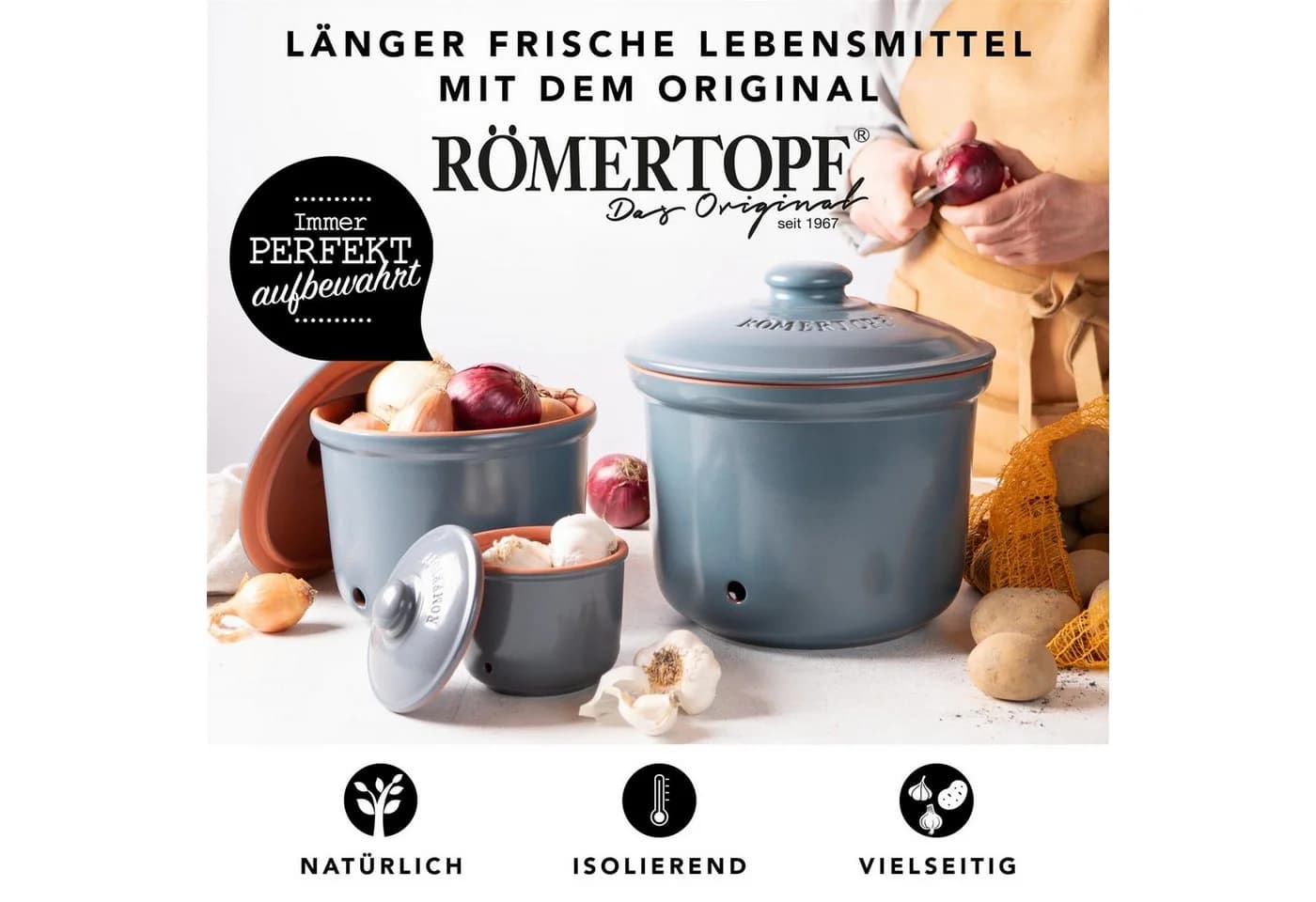 RÖMERTOPF Frische-Topf 3er Set Blau-grau Terrakotta
