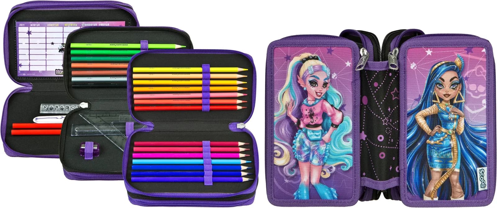 Federmäppchen SCOOLI Tripledecker Monster High Kinder Polyester Schreibgeräteetuis