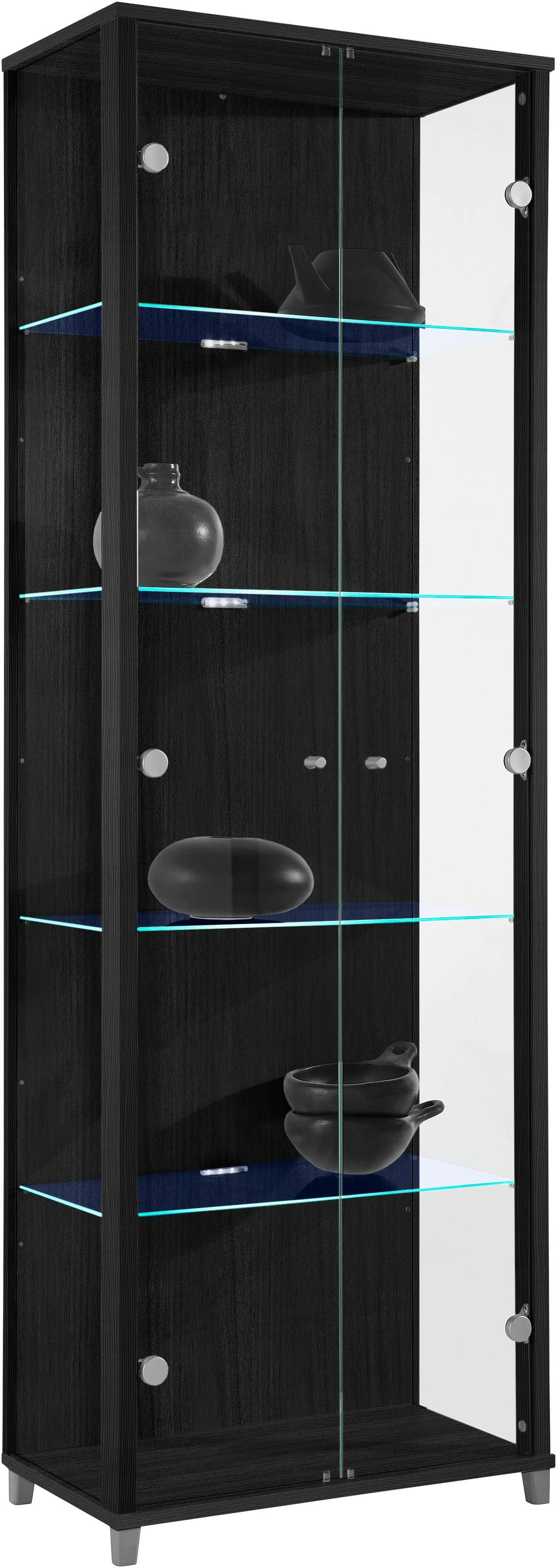 FIF MÖBEL Vitrine OPTIMA Schwarz mit LED-Beleuchtung und Glastüren