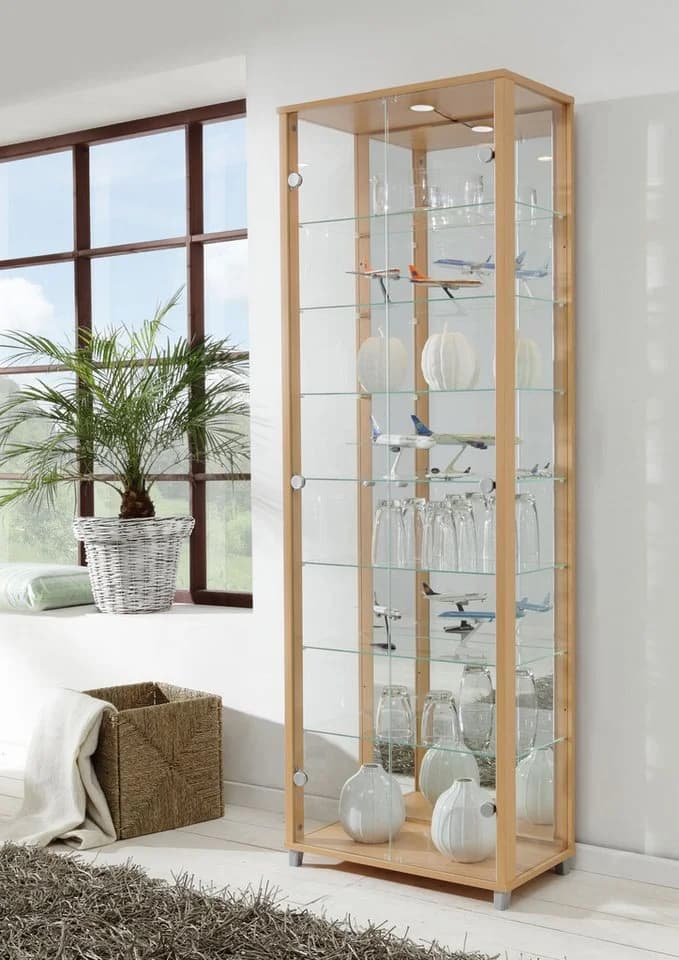 FIF MÖBEL Vitrine OPTIMA Buchefarben 2x Glastür mit Beleuchtung