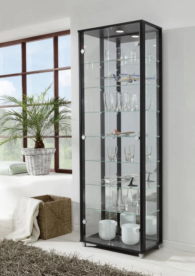 FIF MÖBEL Vitrine OPTIMA Schwarz mit LED-Beleuchtung