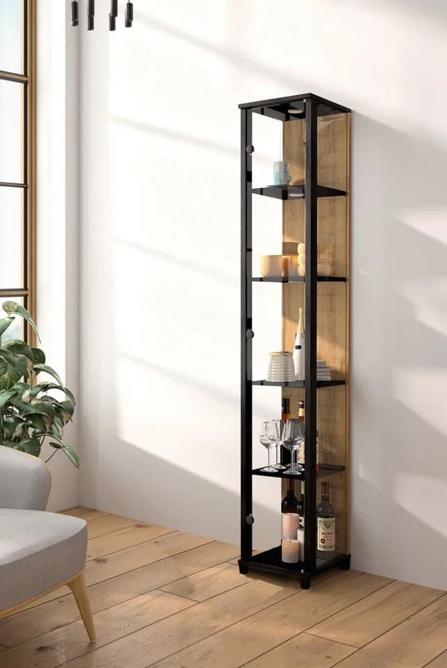 FIF MÖBEL Vitrine OPTIMA Schwarz mit LED-Beleuchtung