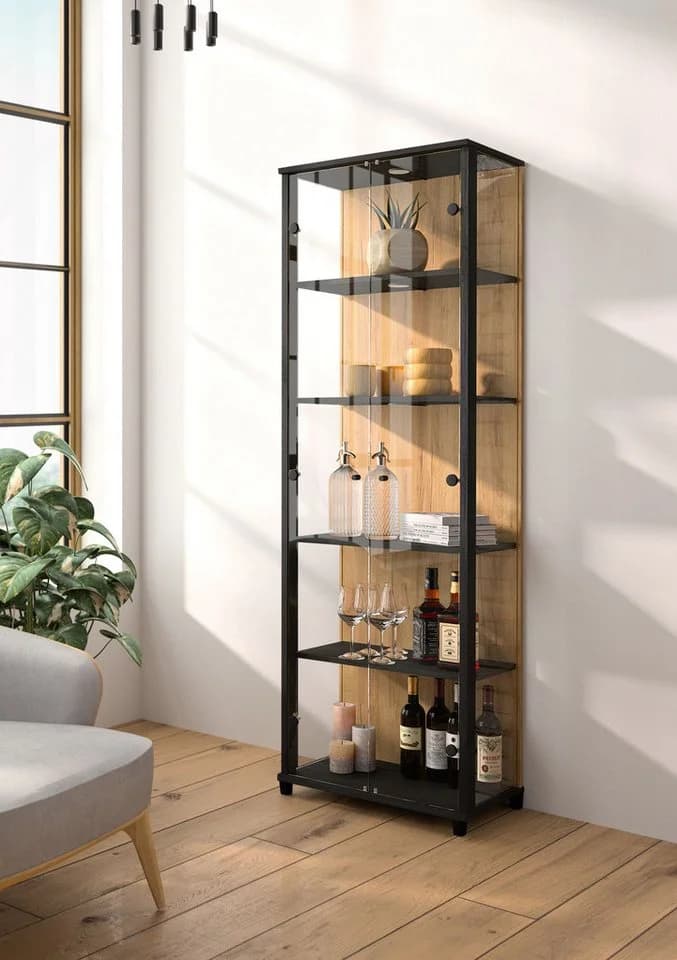 FIF MÖBEL Vitrine OPTIMA Schwarz mit LED-Beleuchtung