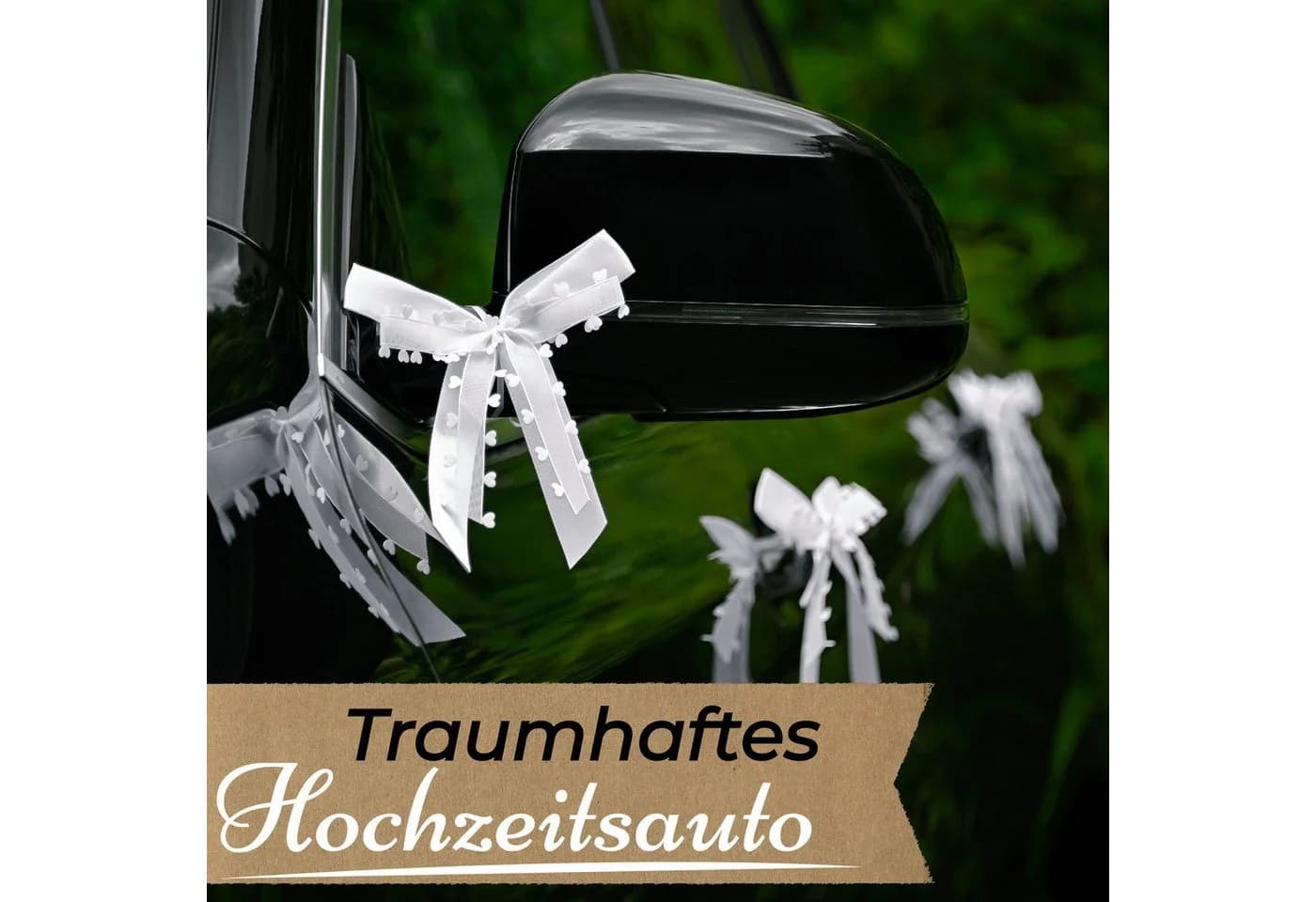 Praknu Dekoobjekt 25 Antennenschleifen Weiß Satinband Hochzeit