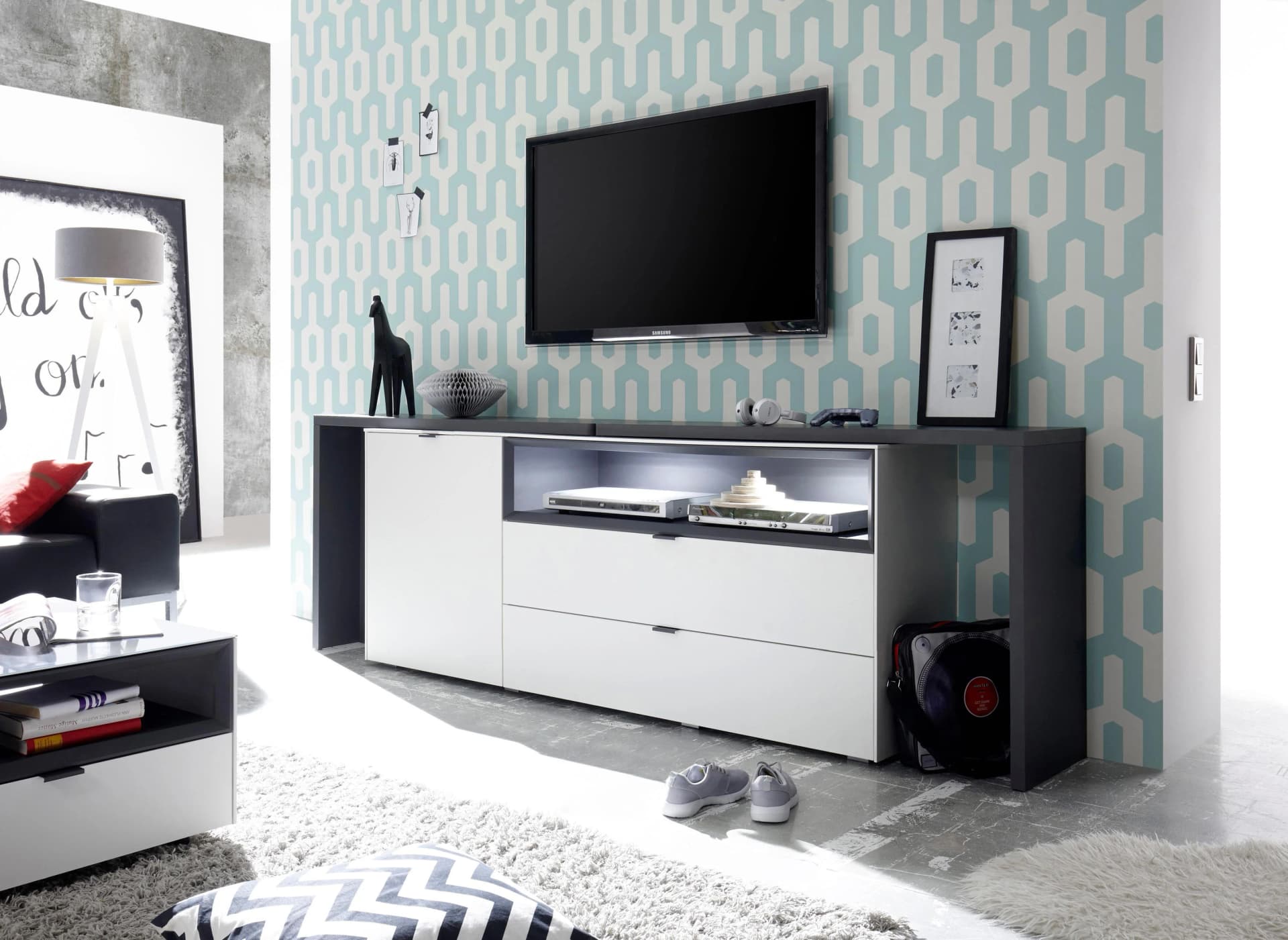 Sideboard MÄUSBACHER Micelli Weiß Anthrazit Tischfunktion