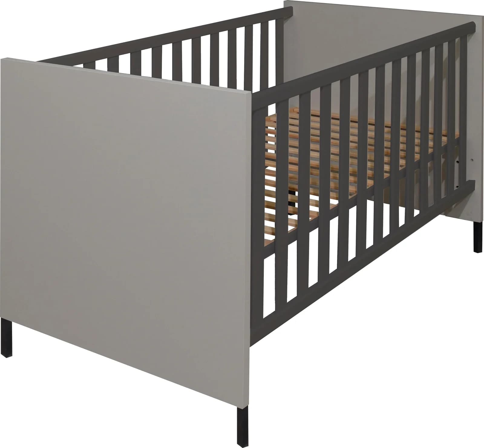 Babybett Serie Olaf - Holzwerkstoff, Metall, Kreidegrau, Anthrazit