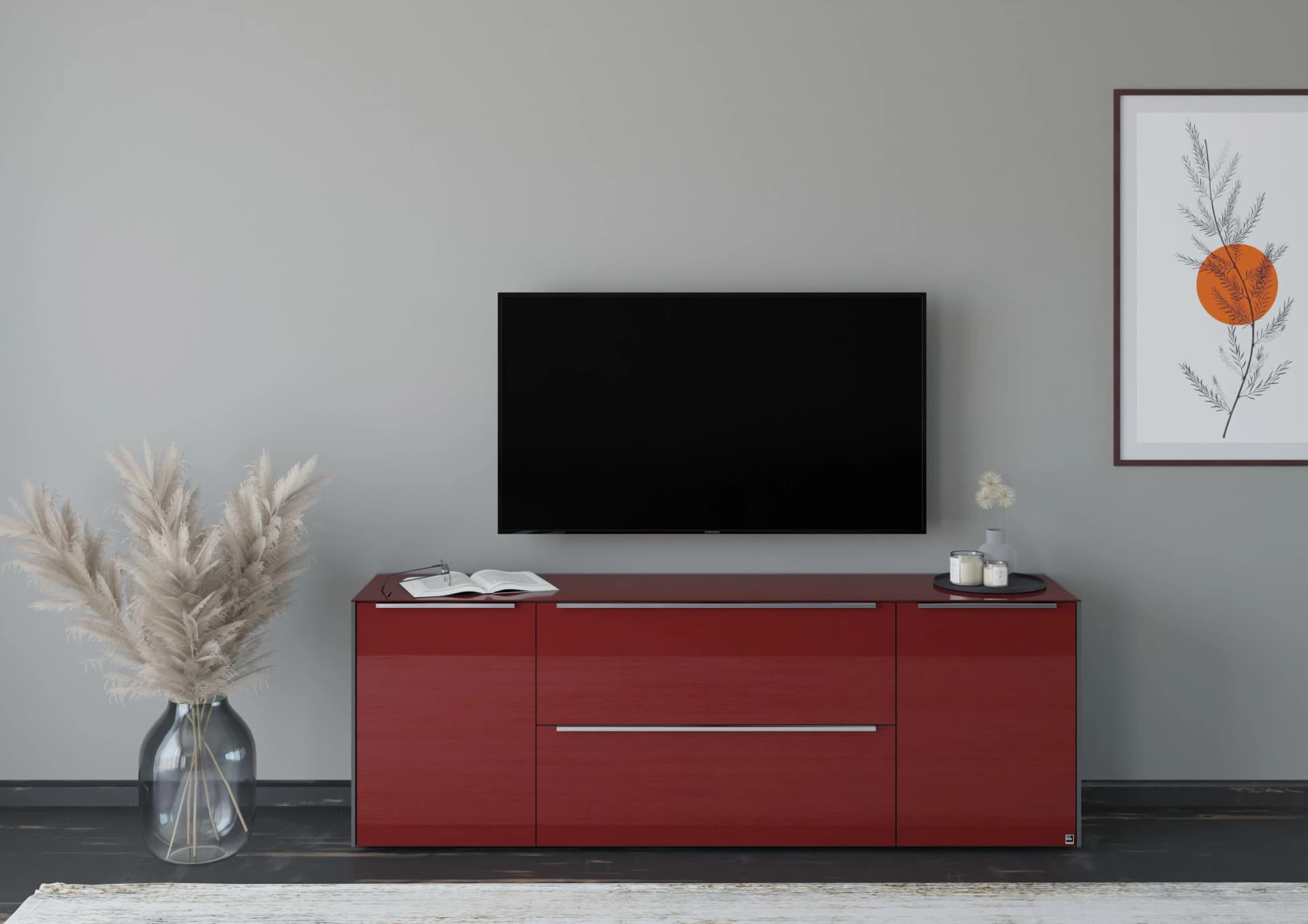 Lowboard Reno Set One by Musterring Graphit Schwarz Glas Bordeauxrot