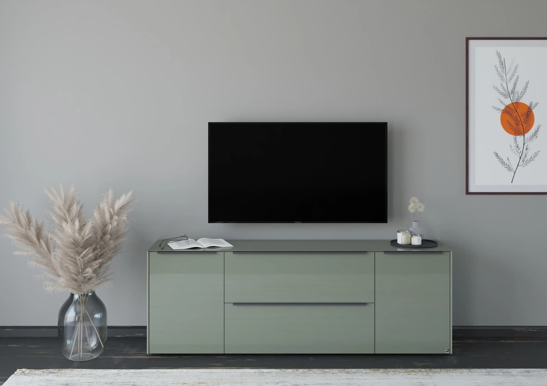 Lowboard Reno Olivgrün Glas Set One by Musterring