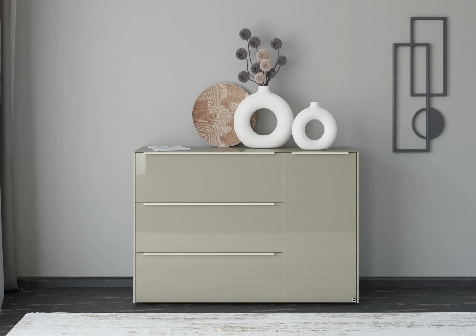 Musterring Sideboard Reno Taupe Matt Lack Glas Taupe Glanz