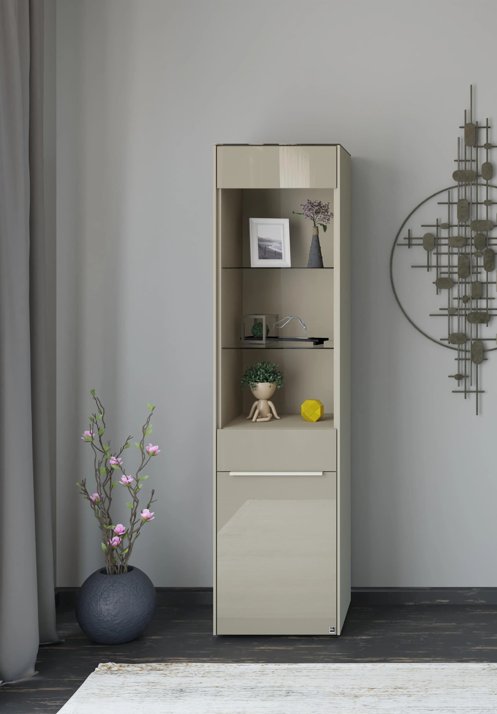 Standvitrine Reno Taupe Matt Lack Glas Taupe Glanz Set One by Musterring
