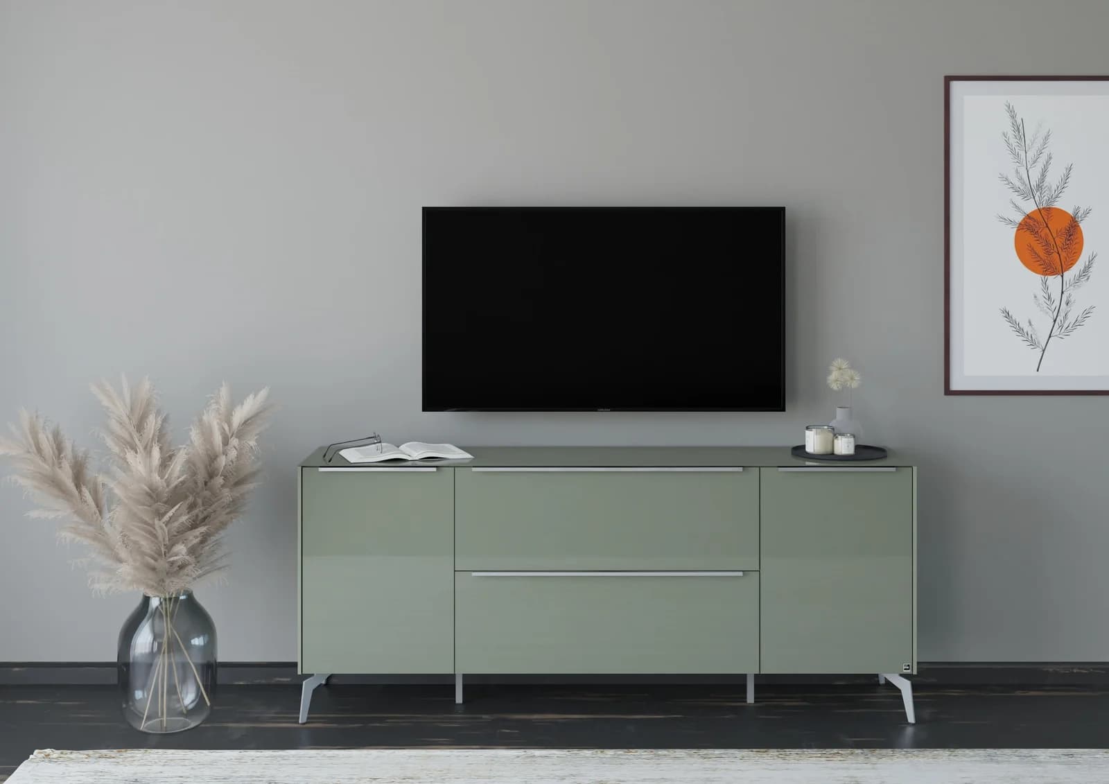 Lowboard Reno Olivgrün Glas 182 cm Set One by Musterring