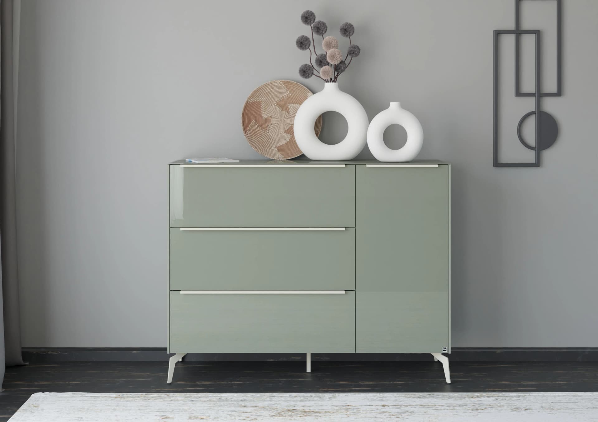 Musterring Reno Sideboard Olivgrün Matt Lack Glas Olivgrün Glanz