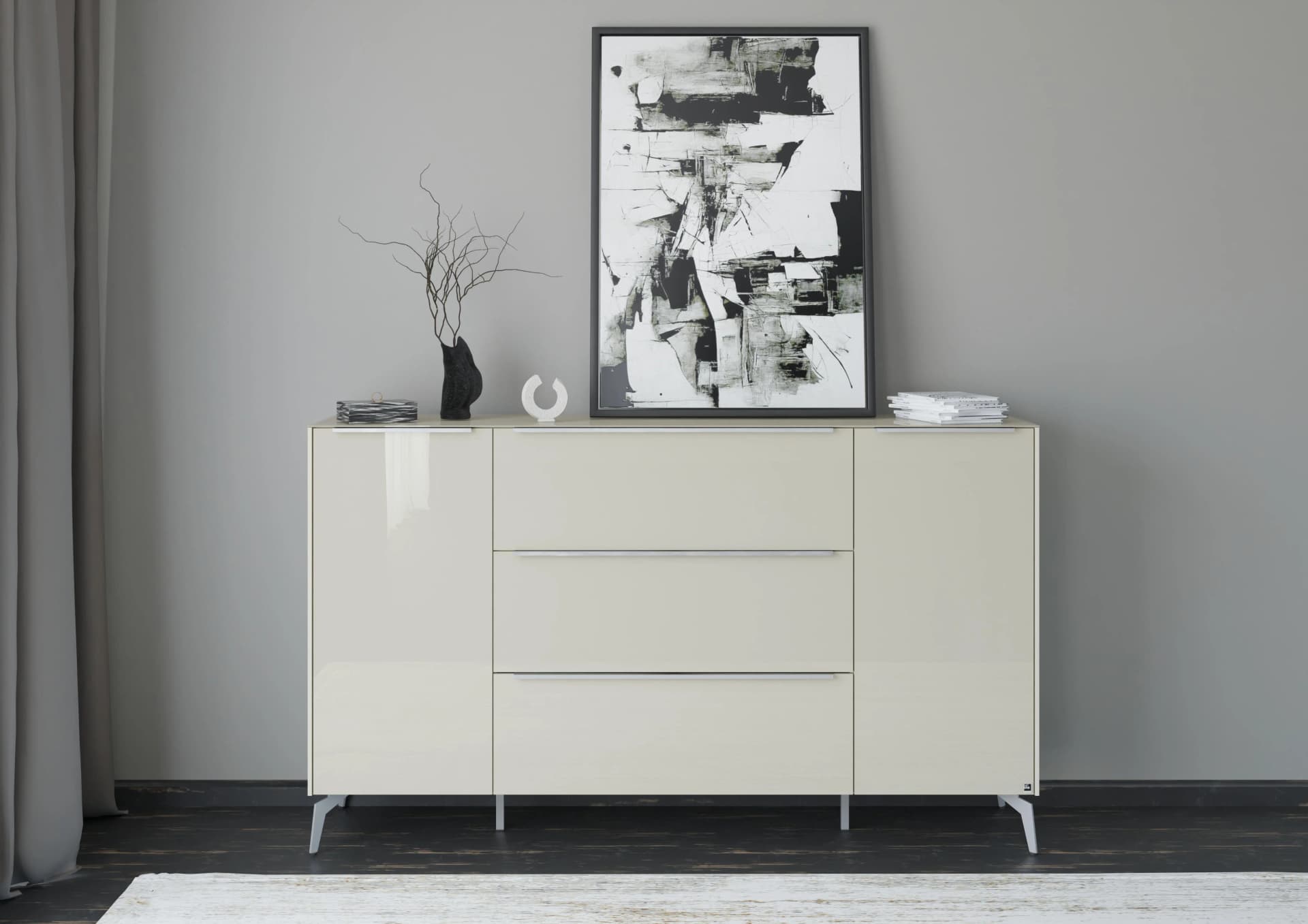 Musterring Reno Sideboard Kaschmir Matt Lack Glas Kaschmir Glanz
