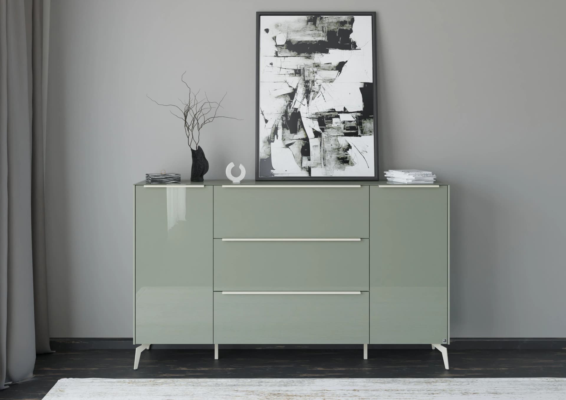 Sideboard Reno Olivgrün Matt Lack Glas Glanz Set One by Musterring