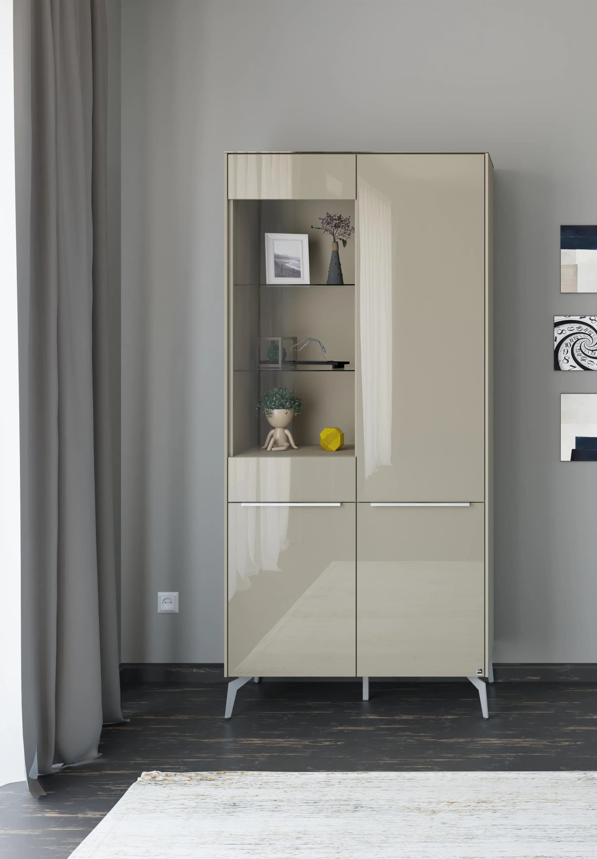Standvitrine Reno taupe matt lack Glas Front Set One by Musterring