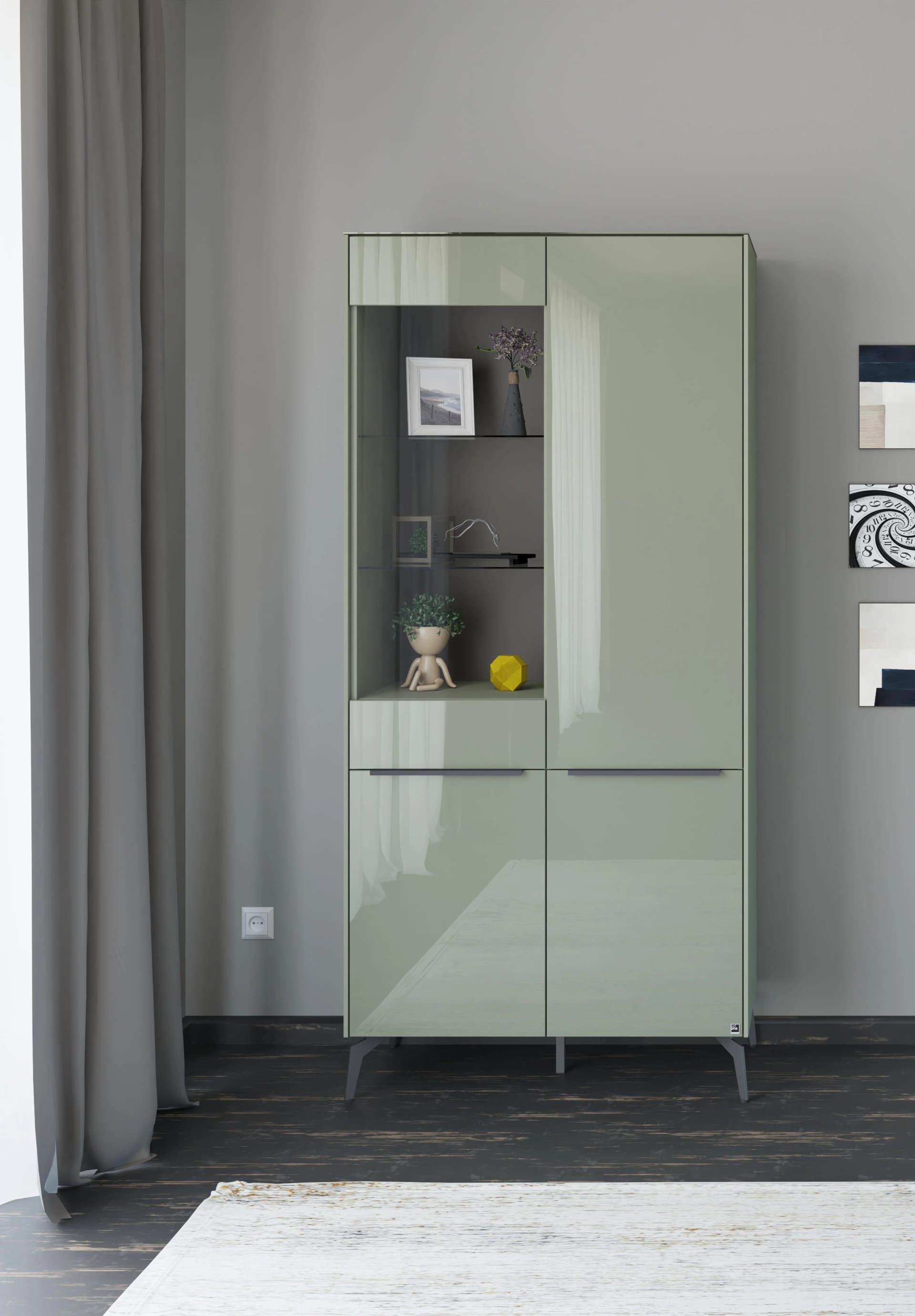 Standvitrine Reno Olivgrün Matt Lack Glas Holzwerkstoff Set One by Musterring