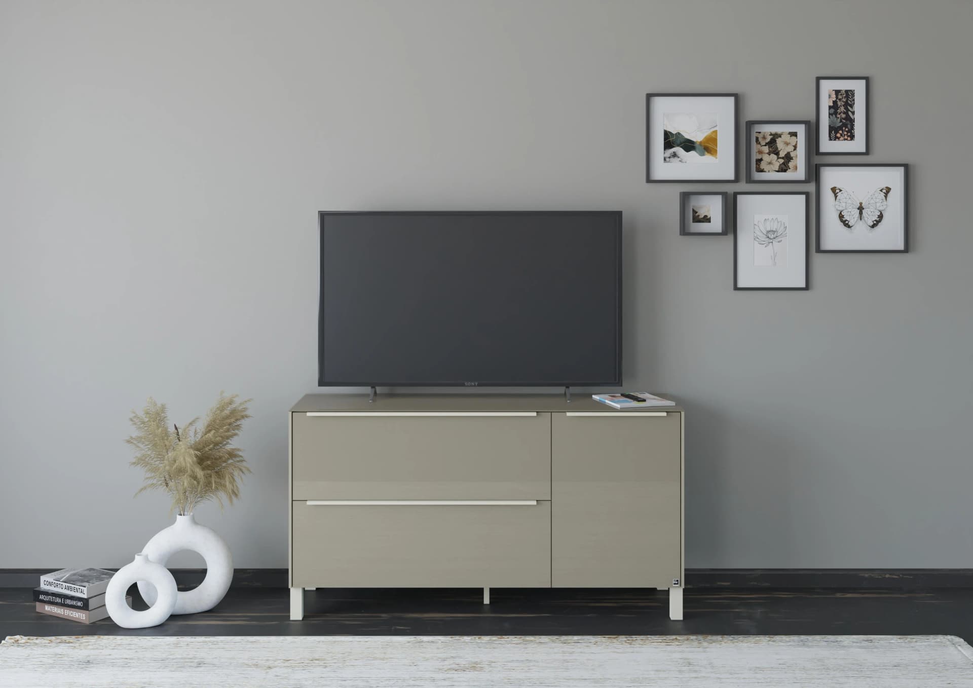 Lowboard Reno taupe matt lack Glas 137cm Musterring