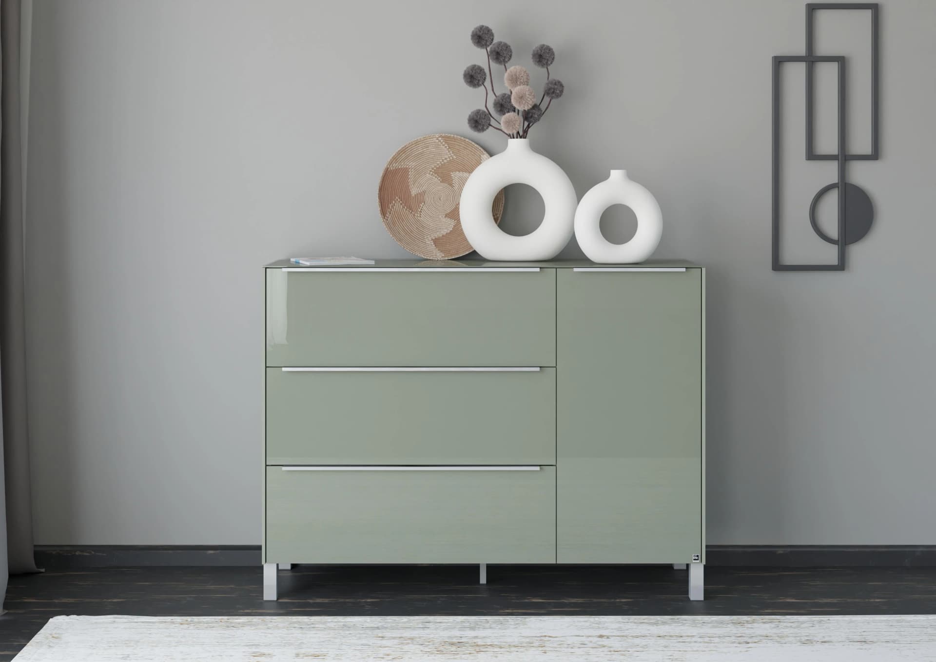 Sideboard Reno Olivgrün Matt Lack Glas Musterring