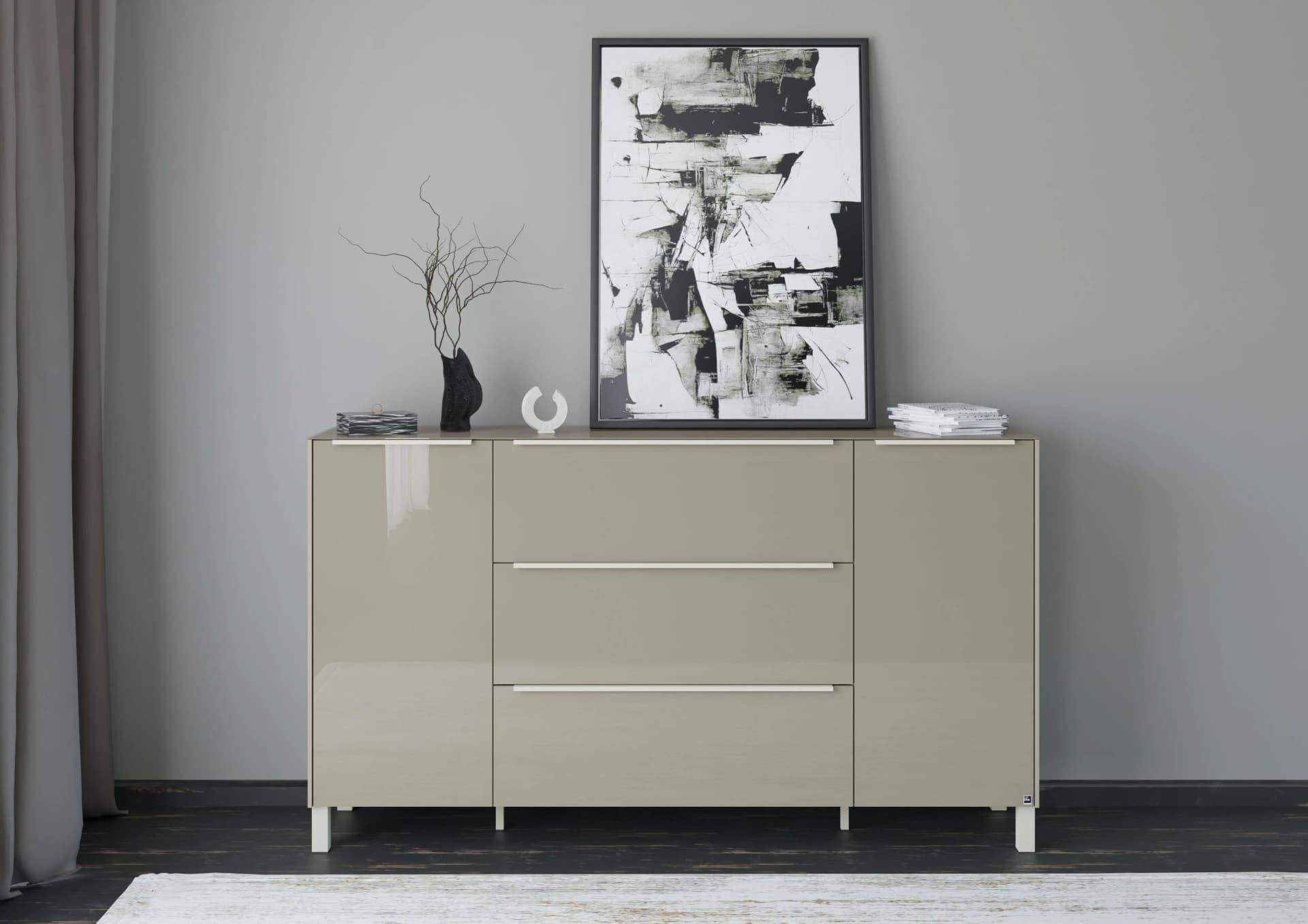 Sideboard Reno Taupe Matt Lack Glas Taupe Glanz Set One by Musterring