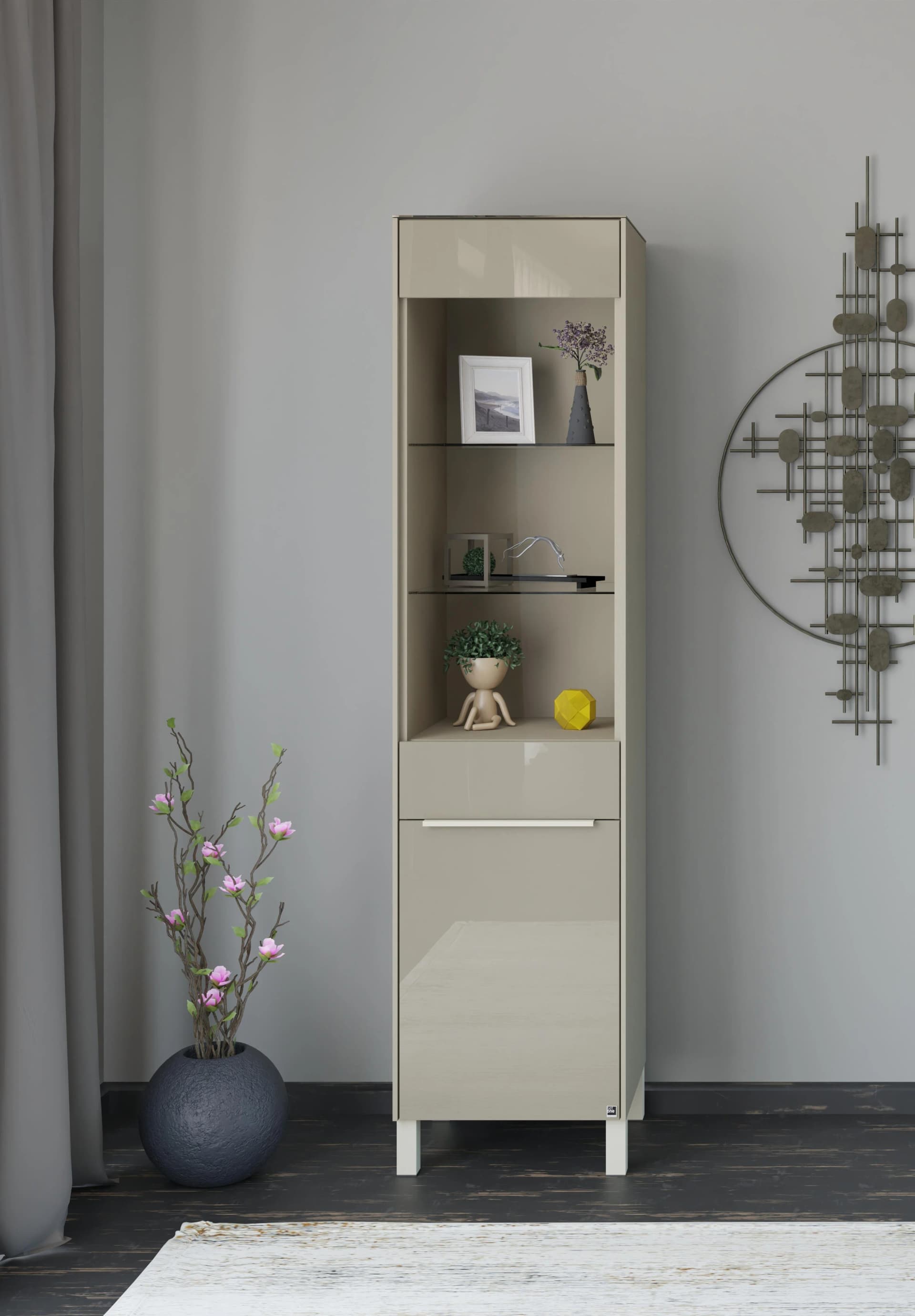 Standvitrine Reno Taupe Matt Lack Glas Taupe Glanz Set One by Musterring