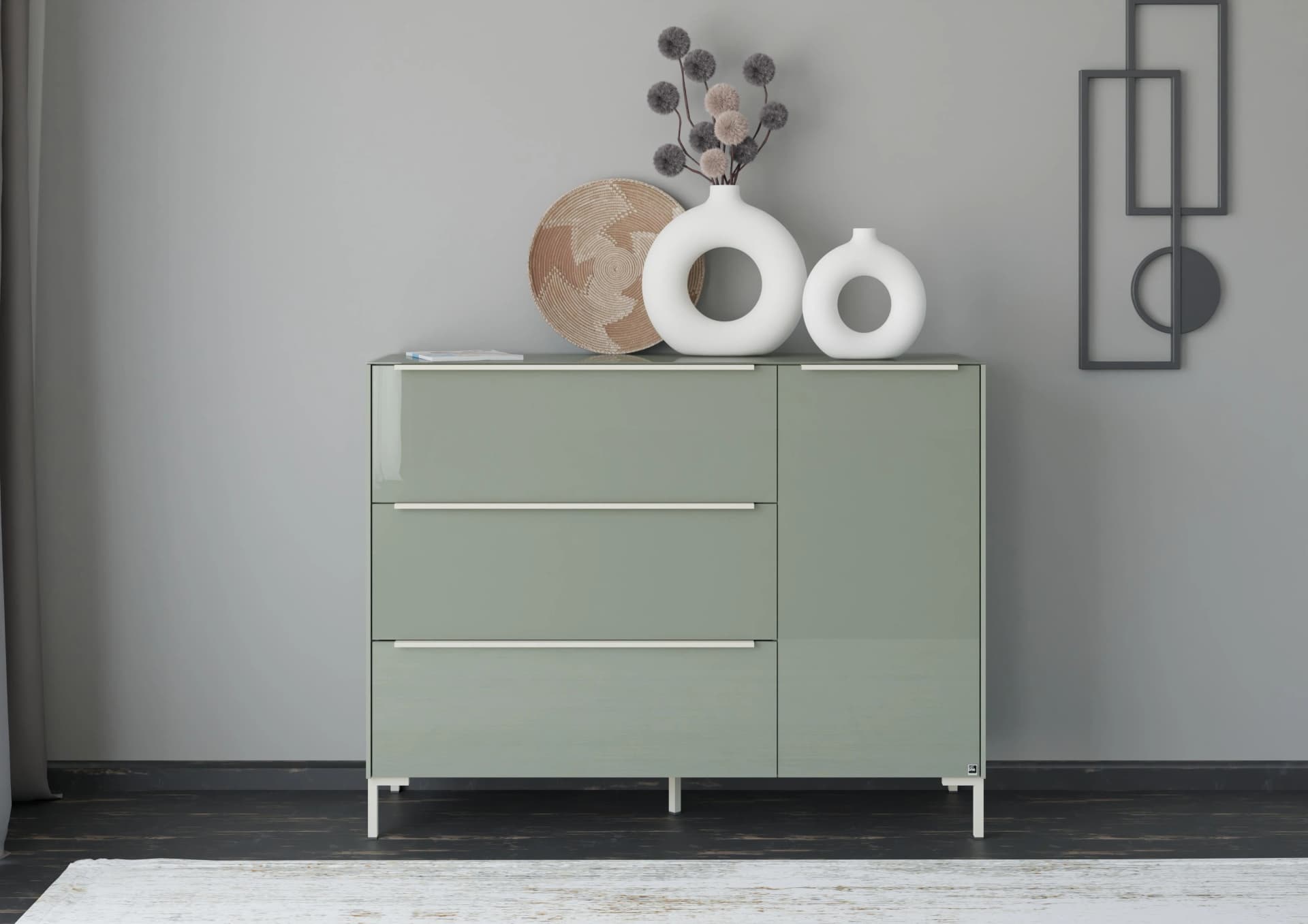 Sideboard Reno Olivgrün Matt Lack Glas Olivgrün Glanz Musterring