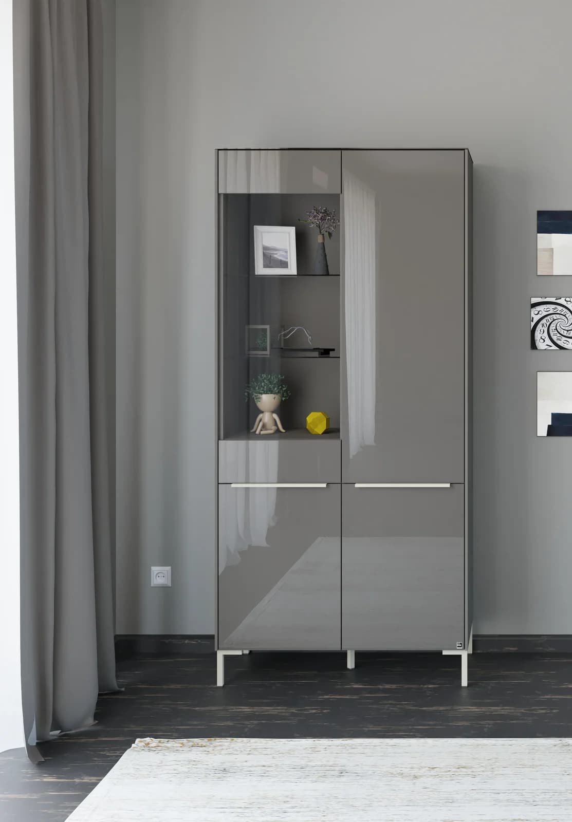 Standvitrine Reno Anthrazit Matt Lack Glas Anthrazit Glanz Set One by Musterring