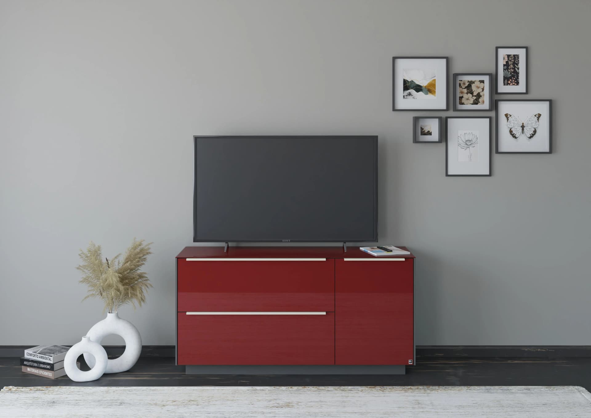 Lowboard Reno Set One by Musterring Graphit Schwarz Glas Bordeauxrot