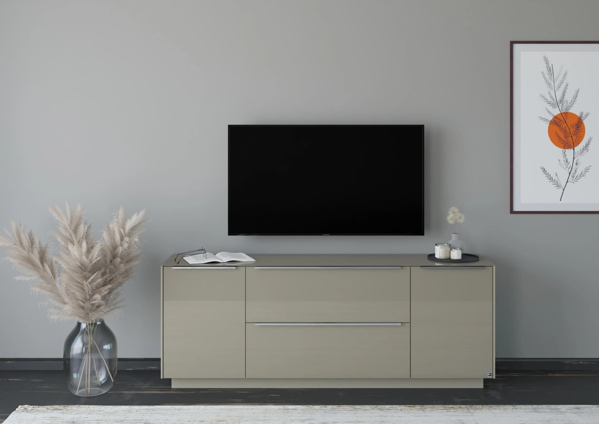 Set One by Musterring Lowboard Reno taupe matt lack Glas
