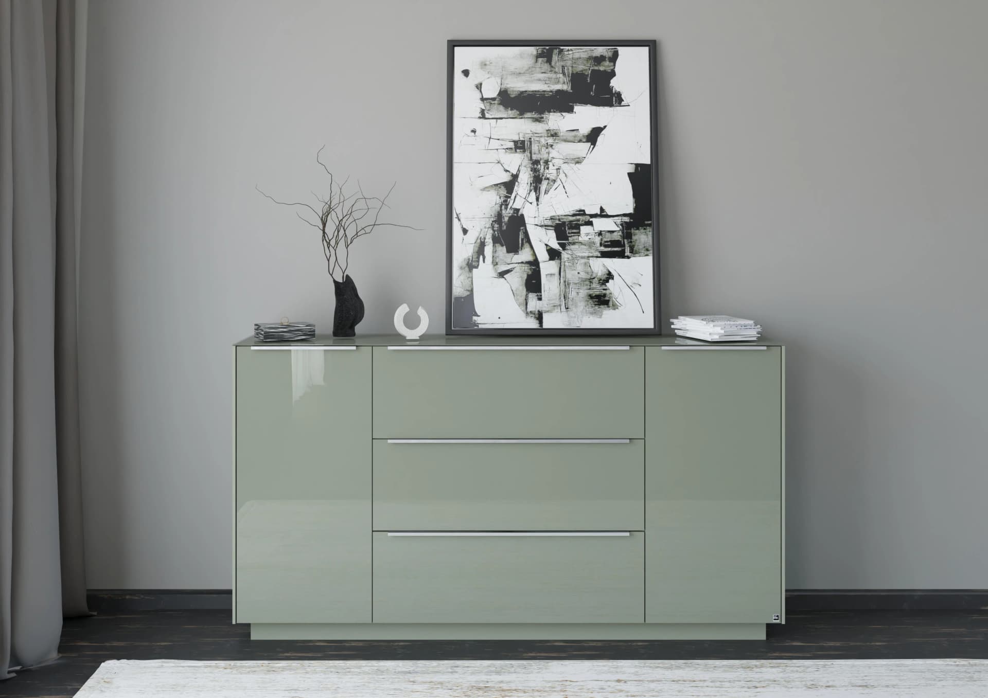 Sideboard Reno Olivgrün Matt Lack Glas Musterring